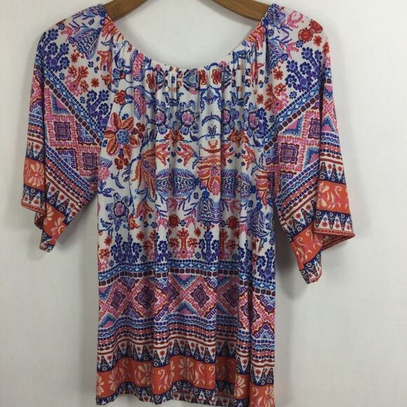 Bobeau Womens Bohemian Tassel Short Sleeve Colorful Boho Tunic Blouse Top S NWT - Picture 6 of 9